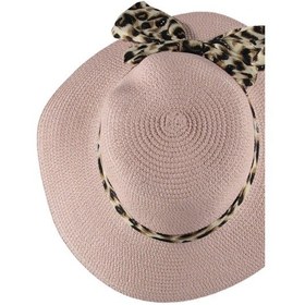 Resim Bipamuk Leopard Model Kadın Hasır Fötr Fiyonklu Yazlık Plaj Şapka Pembe 
