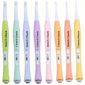 Resim 8 Parça Şeker Renkli Yumuşak Saplı ABS Tığ Seti - El Örgüsü Atk, Çorab, Șemsiye ve Bazı Dokuma Kıyafetler için Uygun. Ergonomik tasarımı ile kullanışlılık sağlar 