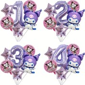 Resim 6 adet/1 set Kuromi anime temalı balon seti, pembe, mor, siyah, 81.28 cm dijital folyo balonlar, doğum günü dekorasyonu 