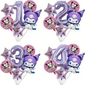 Resim 6 adet/1 set Kuromi anime temalı balon seti, pembe, mor, siyah, 81.28 cm dijital folyo balonlar, doğum günü dekorasyonu 