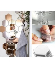 Resim 12 Adet Orta Boy Yapışkanlı Dekoratif Akrilik Ayna Altıgen 