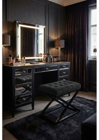 Resim Nexus Babyface Kapitoneli Puf - Siyah Metal X Ayaklı Modern Bench 50x40 Cm Siyah 