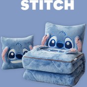 Resim Stitch 2-In-1 Yastık ve Battaniye Seti, Modern Karikatür Teması ile, Dekoratif Tüm Mevsim Polyester Dokuma Battaniye, Taşınabilir ve Çok Yönlü, Seyahat ve Ofis Kullanımı için Uygun, Tek Birim Satışında. 