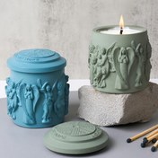 Resim Silikon Reçine Döküm Kalıpları Mum Kavanozları için, İskandinav Tasarım Melek Heykeli DIY Saklama Kutusu Alçı Saksı Kalıbı, Reçine Döküm ve Mum Yapımı için Silindir Şekilli El Sanatları Kalıbı 