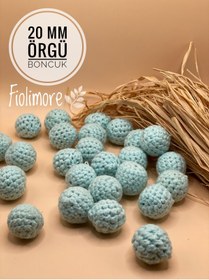 Resim Fiolimore 20 mm Turkuaz Örme Boncuk (5 Adet) Örgü Tasarım Emzik Zinciri Malzeme 