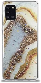 Resim KZY İletişim Samsung Galaxy A31 ile Uyumlu Kapak Mermer Desenli Pop Socketli Silikon Kılıf - Gold 