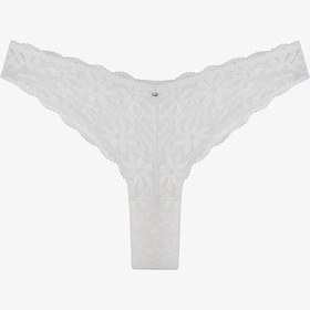 Resim Penti Kırık Beyaz Lace Dantel V Model Brazilian Külot 