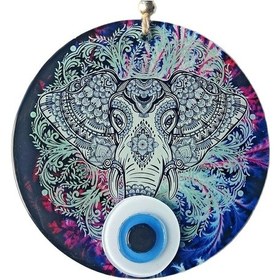 Resim Fil Figürlü Nazar Boncuklu Füzyon Cam Duvar Süsü 