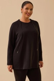 Resim Galaxi Kadın Büyük Beden Bağcıklı Basic Sweatshirt 4002 Siyah Siyah 