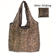 Resim Leopar Desenli Büyük Kapasiteli Katlanabilir Alışveriş Çantası - Dayanıklı Polyester, Yeniden Kullanılabilir & Taşınabilir, Market Alışverişi, Giysi Saklama, Seyahat & Hediyeler İçin 