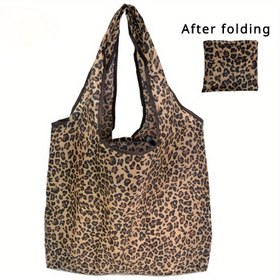 Resim Leopar Desenli Büyük Kapasiteli Katlanabilir Alışveriş Çantası - Dayanıklı Polyester, Yeniden Kullanılabilir & Taşınabilir, Market Alışverişi, Giysi Saklama, Seyahat & Hediyeler İçin 