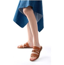 Resim 169-161 Taba Örgülü Ortopedik Taban Hakiki Deri Kadın Sandalet Siyah 