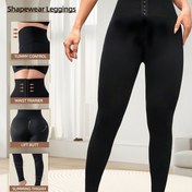 Resim 1 Çift Kadınlar İçin Yüksek Bel Karın Kontrollü Tayt - 7/8 Uzunluk, Şeffaf Olmayan Esnek Ön Düğme Kapatmalı ve Elastik Bel Bandı, Günlük Giyim için Siyah Renkli İlkbahar/Yaz Pantolonu, Düzgün Kesim, Destekleyici Fit, Sıkıştırma Etkili 