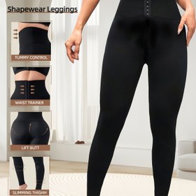 Resim 1 Çift Kadınlar İçin Yüksek Bel Karın Kontrollü Tayt - 7/8 Uzunluk, Şeffaf Olmayan Esnek Ön Düğme Kapatmalı ve Elastik Bel Bandı, Günlük Giyim için Siyah Renkli İlkbahar/Yaz Pantolonu, Düzgün Kesim, Destekleyici Fit, Sıkıştırma Etkili 