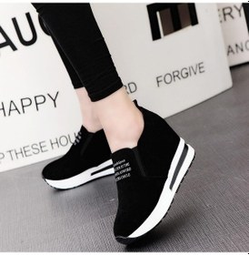 Resim Siyah Kadın Platform Slip On Kadife Spor Ayakkabı Loafer Siyah 