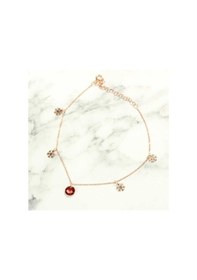 Resim 925 Ayar Rose Gümüş Yuvarlak Garnet Taşlı Kar Tanesi Halhal 