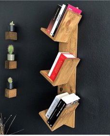 Resim O&Awood Doğal Ahşap Kitaplık, Dekoratif Tasarım Ahşap Vintage Kitaplık, R (497955250) 