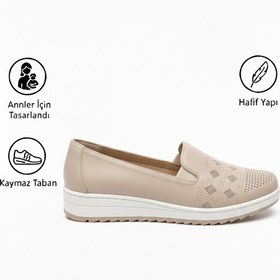 Resim Kadın Ortopedik Delikli Comfort Günlük Ayakkabı Krem 