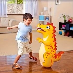 Resim Renkli Dinozor Şişme Kum Torbası - Dayanıklı PVC, Gençler İçin Dikey Flip Oyuncak, Pembe/Mavi/Sarı, Oyun Odası İçin Eğlenceli ve İlginç Egzersiz Seçeneği, Oyun Odası Oyuncak|Canlı Tasarım|Dayanıklı Kum Torbası 