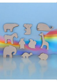 Resim Dik Durabilen 10 Farklı Ahşap Hayvanlar Boyama Seti, 6 Lı Boya Ve 