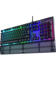 Resim Rampage Full Rgb Carbon Mekanik Klavye Qbilek Destek Blue Gaming Klavye Oyuncu Klavye Antighosting Hot Swap 