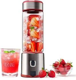 Resim woodhub Kırmızı 450 ml taşınabilir metal kişisel blender, keskin bıçaklı, shake ve smoothie için ideal 