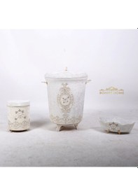 Resim Lisa Krem 3Lü Kadife Banyo Kirli Çamaşır Sepeti Seti Krem 