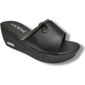 Resim Voga 2000-177-25 Deri Şerit Taşlı Dolgu Topuk Kadın Terlik 