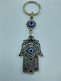 Resim Nazar Boncuğu Anahtarlık Metal Fatıma/hamse Eli Hediyelik Aksesua 