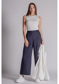 Resim Braccas Kadın Yandan Cepli Fermuar Ve Agraf Kapamalı Relaxed Fit Pantolon Lacivert Lacivert 