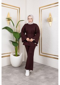 Resim Nevayla Moda Mevsimlik Modal Kumaş Takım - T114 Kahverengi 
