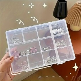 Resim Çıkarılabilir Bölücülerle Çok Amaçlı Şeffaf Plastik Düzenleyici Kutu - Takı, Parçalar & Masaüstü Depolama için Mükemmel, Yardımcı Kancalar 