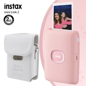 Resim Instax Mini Link 2 Toz Pembe Akıllı Telefon Yazıcısı ve Deri Kılıf 