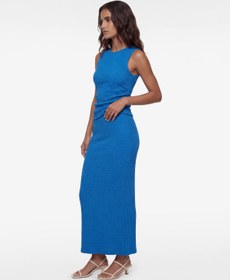 Resim Bürümcük Kumaş Drape Detaylı Dokulu Midi Kobalt Mavi Kalem Etek 