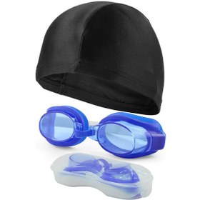 Resim Yüzücü Gözlüğü Bone Seti Kutulu Ayarlanabilir Havuz Deniz Yüzme Gözlüğü Çocuk-yetişkin Mavi 1300 Mavi 