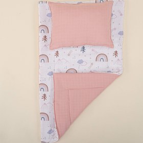 Resim Alt Açma Matı ve Yastık - Çift Taraflı - Pudra Muslin - Pastel Gökkuşağı 