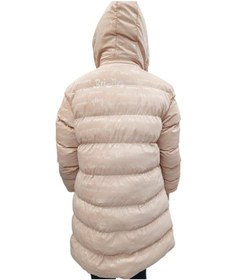 Resim İrem Kız Çocuk Yazı Desenli Kapüşonu Çıkabilen İçi Peluş Astarlı Pudra Renk Midi Boy Mont 