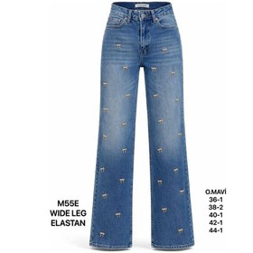 Resim Miss Poem Kadın Orta Mavi Fiyonk Detaylı Wide Leg Jean Pantolon 