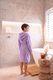 Resim CottonVerse Genç & Çocuk Kapşonlu Bornoz - %100 Pamuk, Unisex Lila - Lila / 15-16 Yaş 