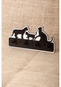 Resim Dekoratif Kedi Ailesi Anahtar Askısı Ahşap Anahtarlık Dekor 