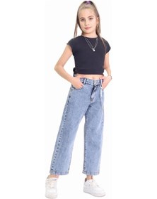 Resim Gzt Tekstil Kız C Ocuk Pantolon Kız Çocuk %100 Pamuk Bol Paça Zincirli Jeans Kot Pantolon 6-15 Yaş Denim 