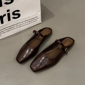 Resim Kadın Kahverengi Mule'lar Toka Kapatma - Bahar ve Yaz için Rahat Düz Ayakkabılar, Tüm Mevsim Giyim, Kauçuk Taban, Poliüreten Üst, Polivinil Klorlu Astar, Şık Loafer'lar|Tokalı Kapatma Ayakkabıları|Kauçuk Tabanlı Ayakkabılar 