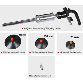 Resim Badem10 Havalı Boyasız Kaporta Araç Göçük Düzeltme Aparatı Vantuz 1/4" 3 Çeşit Pnömatik Vakum 75-100-125 Mm 