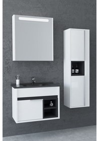Resim NAPOLİ 65 CM SİYAH LAVABOLU BANYO DOLABI- BEYAZ/ANTRASİT (BOY DOLAP DAHİL ) 