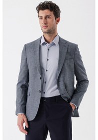 Resim İmza Koyu Lacivert Desenli Armürlü Mono Yaka Çift Yırtmaç 6 Drop Slim Fit Dar Kesim Klasik Ceket 1002235133-koyu Lacivert Koyu Lacivert 