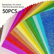 Resim 50 Adet Premium Simli Karton, Karışık Renkler, 15.01cm Kare - Noel El İşleri & DIY Projeleri İçin Mükemmel, Fantezi Temalı 