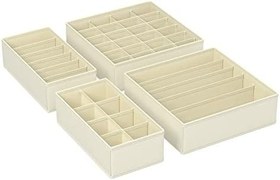 Resim SONGMICS İç Giyim Saklama Kutuları, Çekmece Organizatörü, Dolap Organizeri, Katlanabilir, Sütyen, İç Çamaşırı, Çorap, Kravat İçin Katlanır Kutu, Kumaş Kutu 4'lü Set Bej Rus04M 