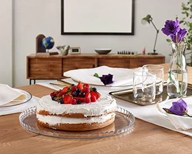 Resim Pasabahce Premium Clear Glass Servicing Tray, Uniqe Desing Cake Stands, Server Plate, 