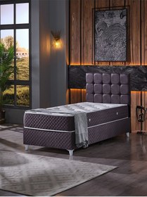 Resim Beehanem Bengü 100x200 Tek Kişilik Baza Başlik Yatak 3 Lü Set Antrasit Antrasit 100 X 200 