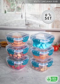 Resim Sızdırmaz Kilitli Vakum Kapaklı Saklama Sızdırmaz Kap 500 Ml. 6'lı Set Mavi 